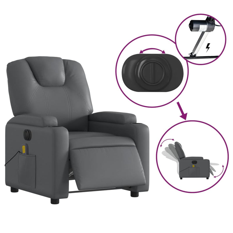 vidaXL Electric Massage Recliner Chair Grey Faux Leather