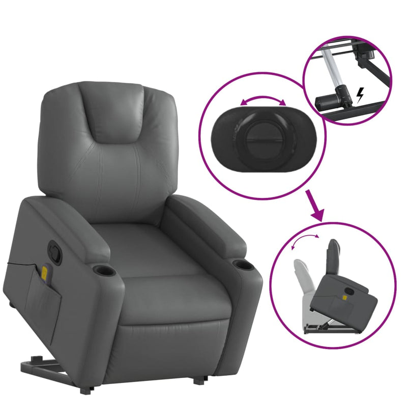 vidaXL Stand up Massage Recliner Chair Grey Faux Leather