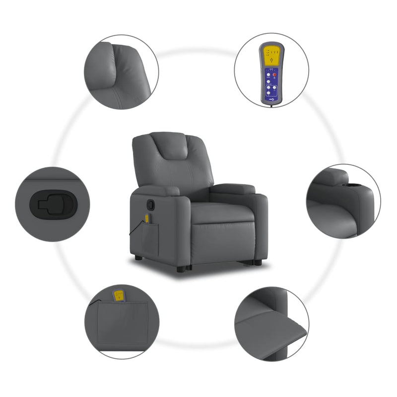 vidaXL Stand up Massage Recliner Chair Grey Faux Leather