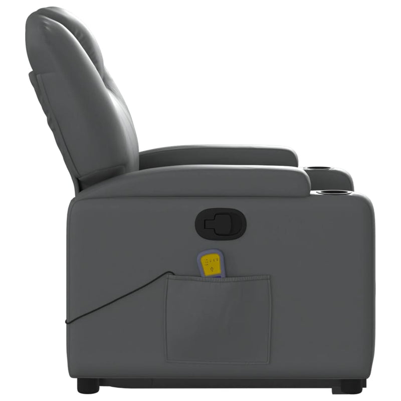 vidaXL Stand up Massage Recliner Chair Grey Faux Leather
