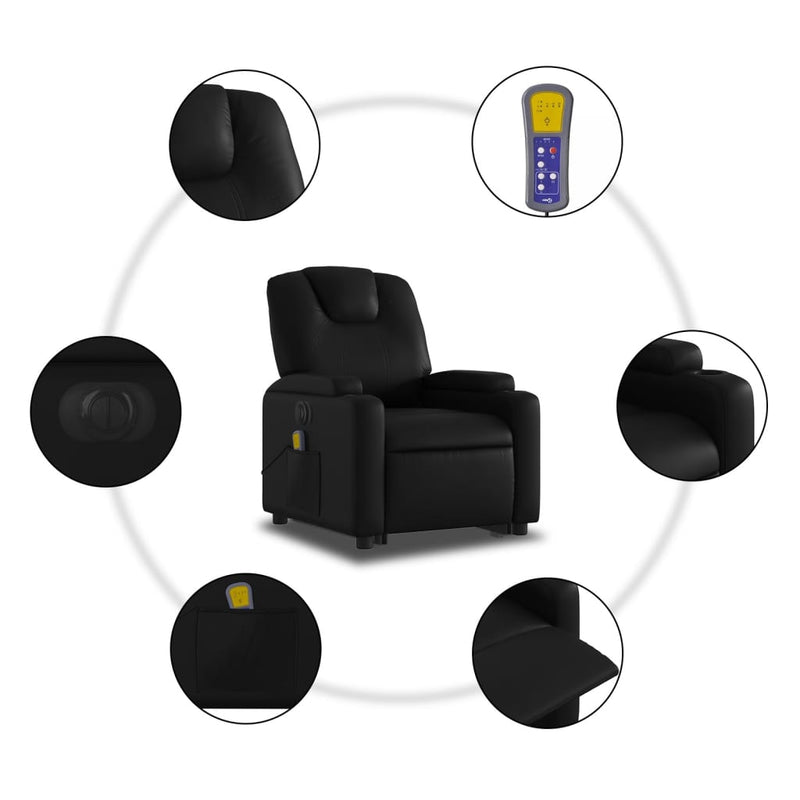 vidaXL Electric Stand up Massage Recliner Chair Black Faux Leather