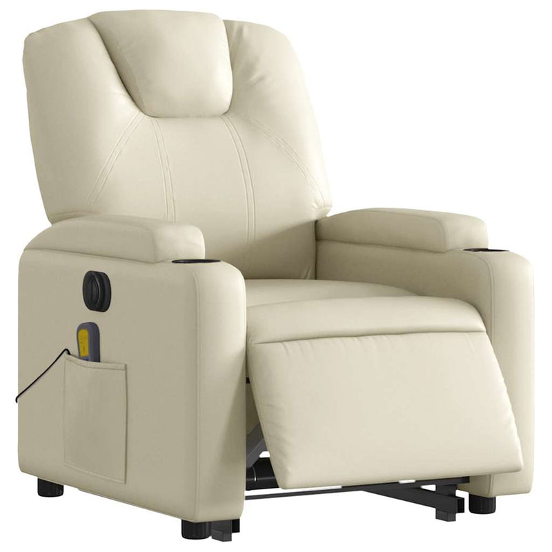 vidaXL Electric Stand up Massage Recliner Chair Cream Faux Leather