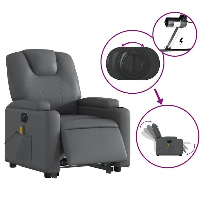 vidaXL Electric Stand up Massage Recliner Chair Grey Faux Leather