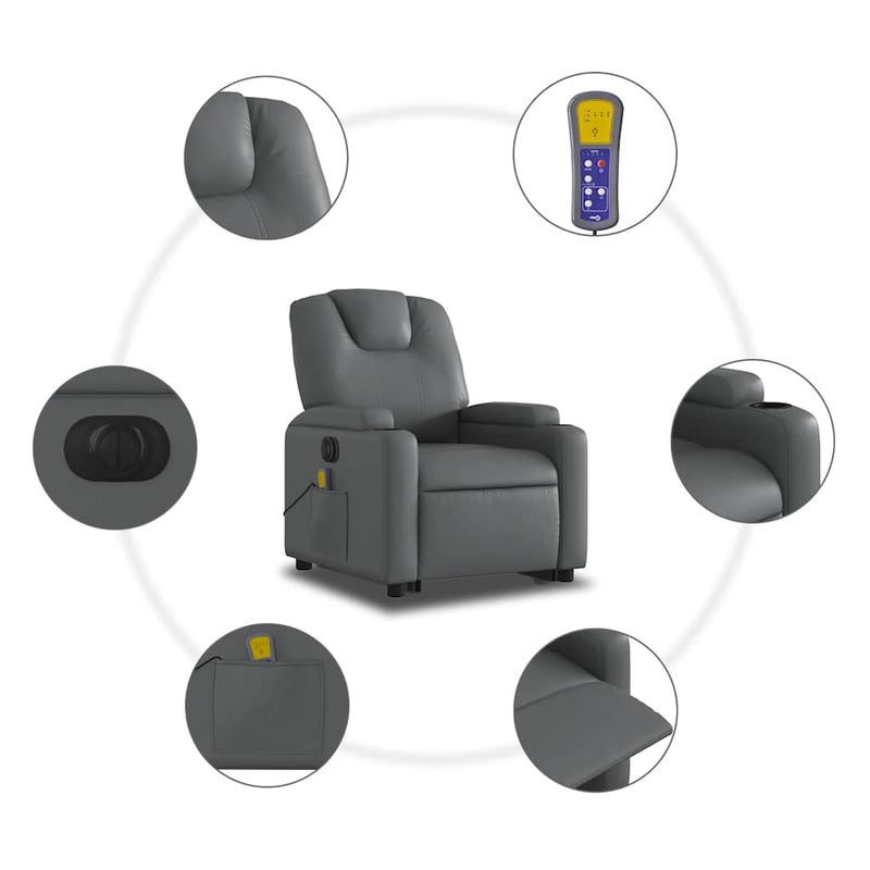 vidaXL Electric Stand up Massage Recliner Chair Grey Faux Leather