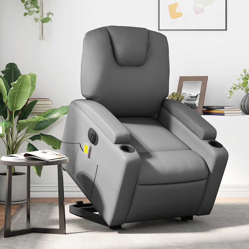 vidaXL Electric Stand up Massage Recliner Chair Grey Faux Leather