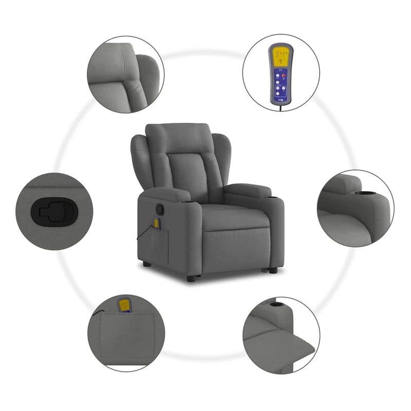 vidaXL Stand up Massage Recliner Chair Dark Grey Fabric