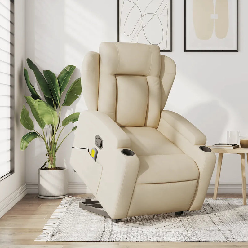 Stand up Massage Recliner Chair Cream Fabric