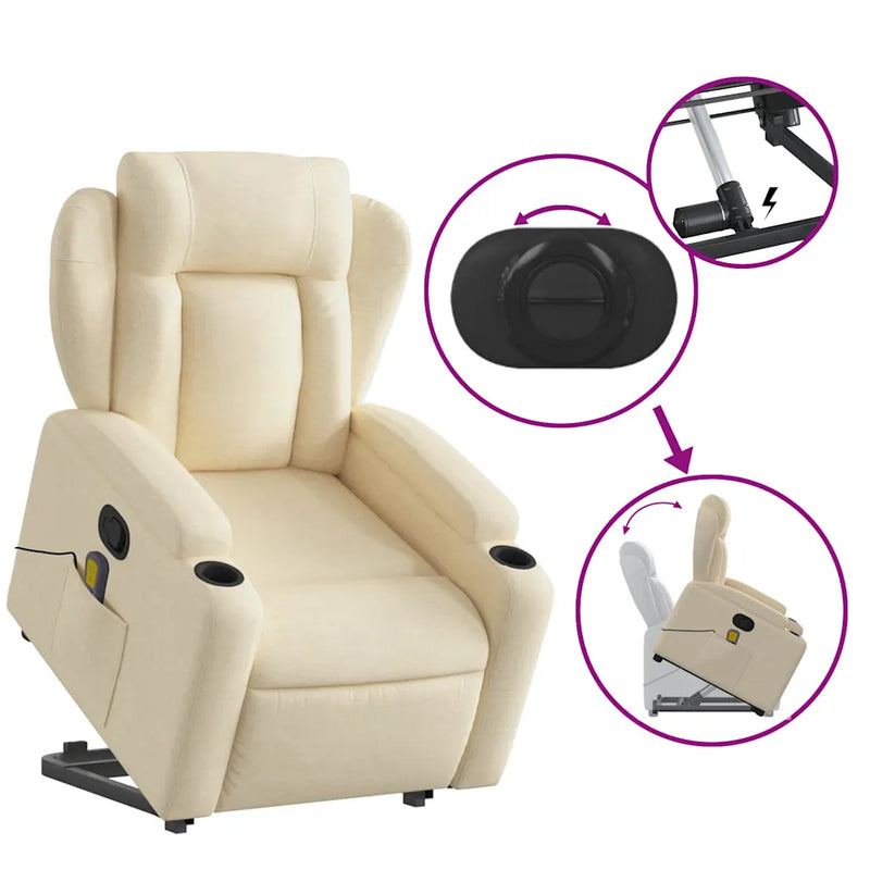 Stand up Massage Recliner Chair Cream Fabric