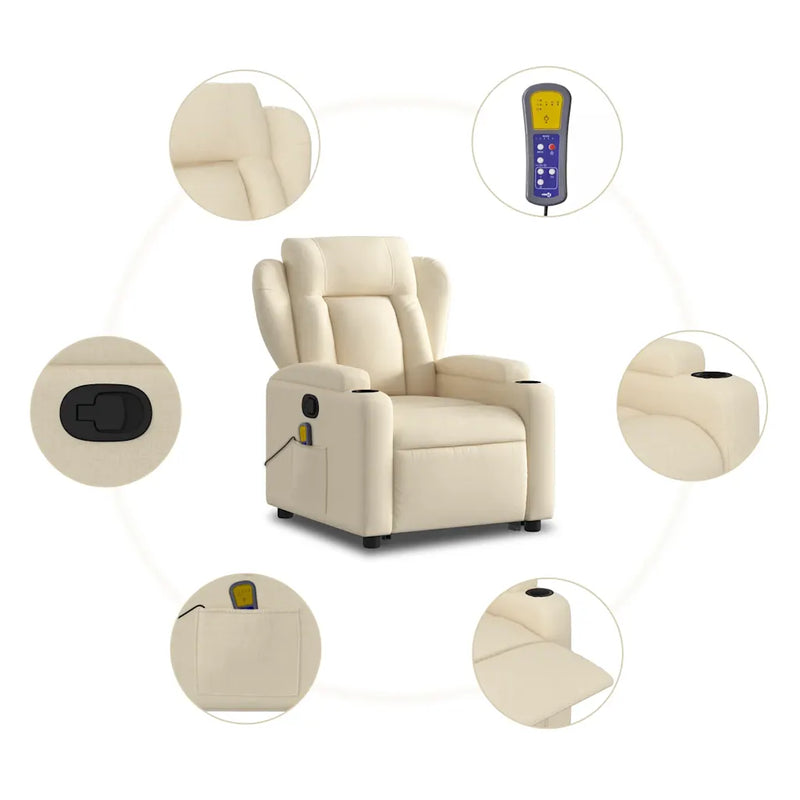 Stand up Massage Recliner Chair Cream Fabric