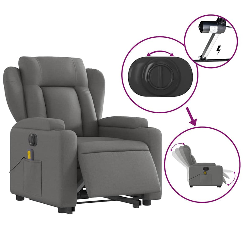 vidaXL Electric Stand up Massage Recliner Chair Dark Grey Fabric