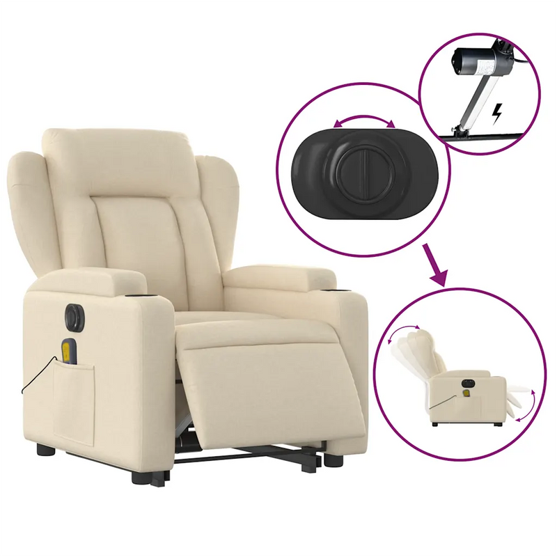 Electric Stand up Massage Recliner Chair Cream Fabric