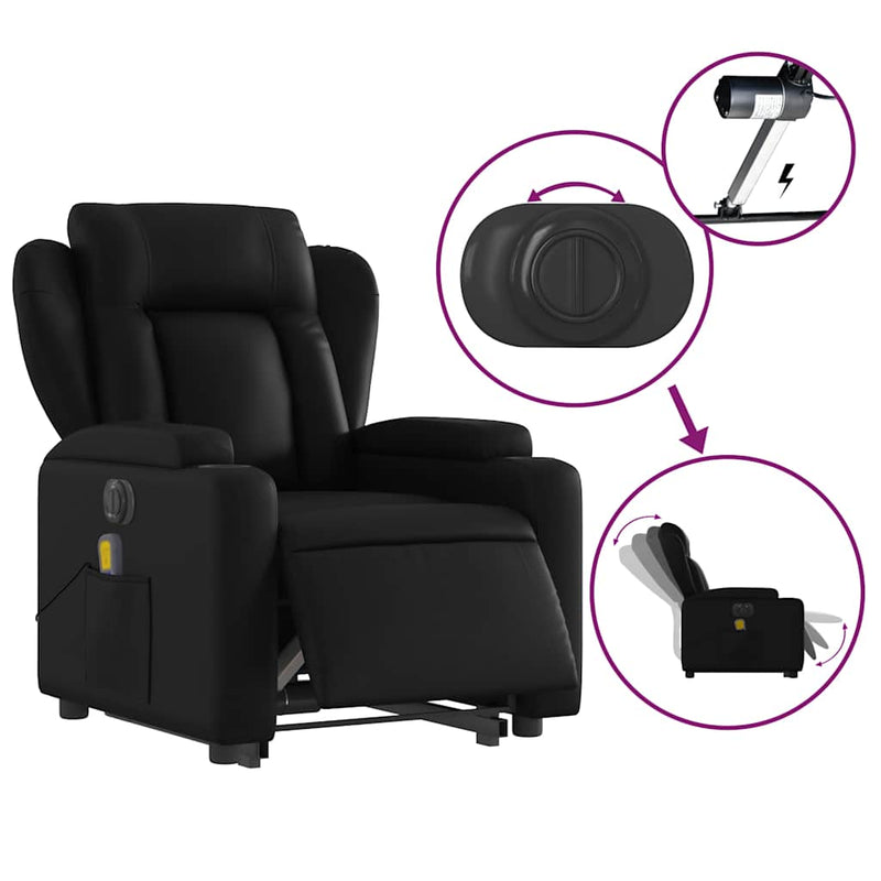 vidaXL Electric Stand up Massage Recliner Chair Black Faux Leather