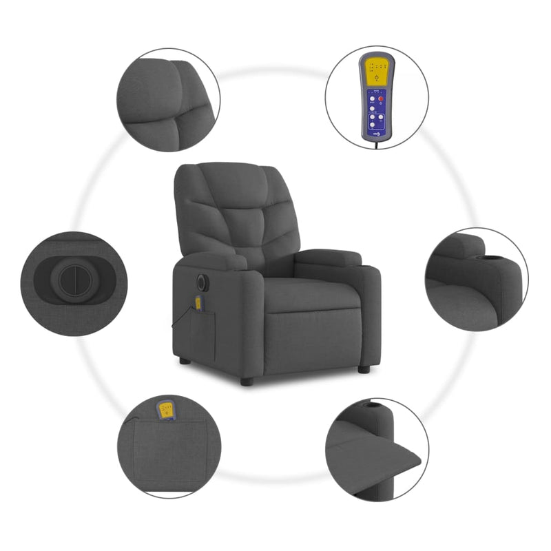 vidaXL Electric Massage Recliner Chair Dark Grey Fabric