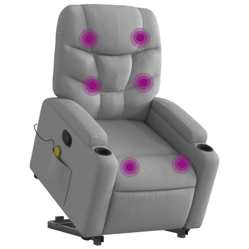 vidaXL Stand up Massage Recliner Chair Light Grey Fabric