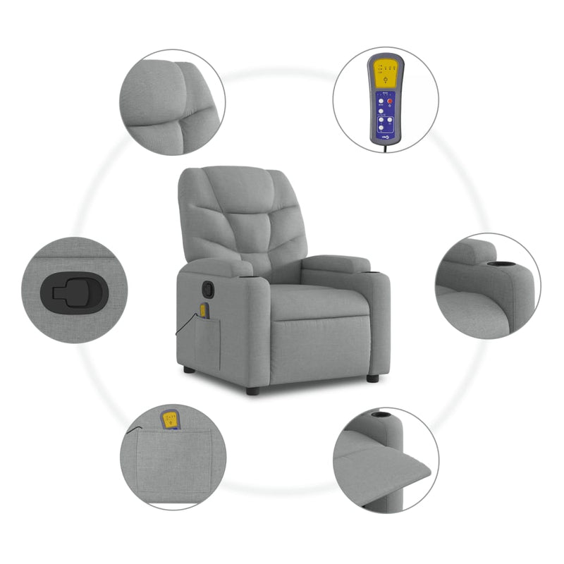 vidaXL Stand up Massage Recliner Chair Light Grey Fabric