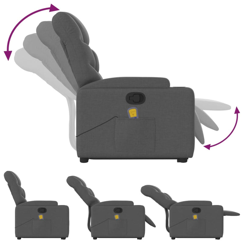 vidaXL Stand up Massage Recliner Chair Dark Grey Fabric