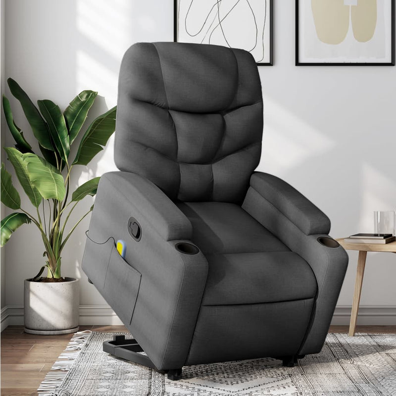 vidaXL Stand up Massage Recliner Chair Dark Grey Fabric