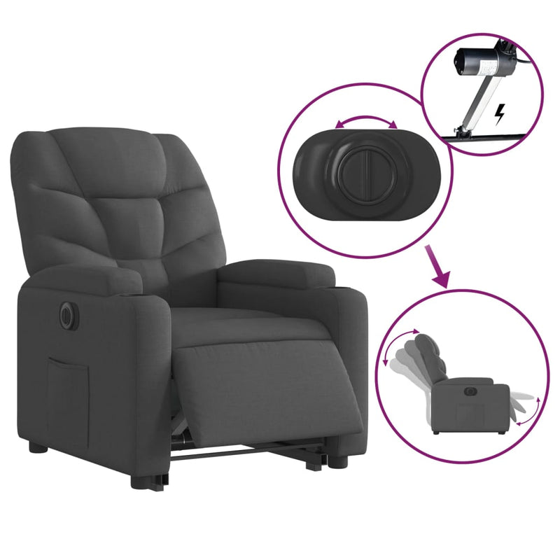 vidaXL Electric Stand up Recliner Chair Dark Grey Fabric