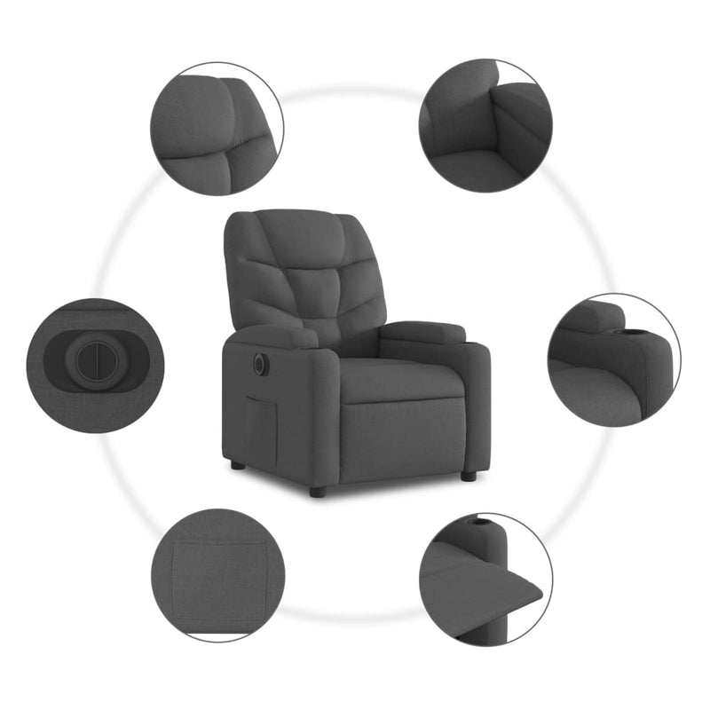 vidaXL Electric Stand up Recliner Chair Dark Grey Fabric