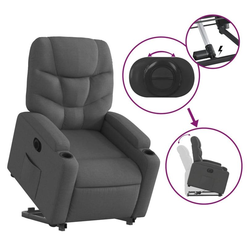 vidaXL Electric Stand up Recliner Chair Dark Grey Fabric