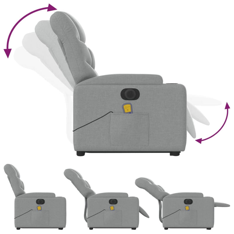 vidaXL Electric Stand up Massage Recliner Chair Light Grey Fabric