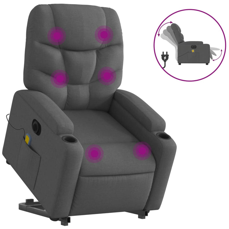 vidaXL Electric Stand up Massage Recliner Chair Dark Grey Fabric