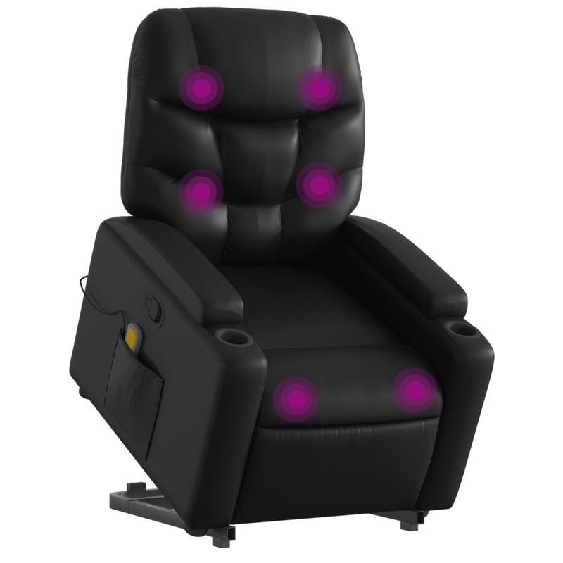 vidaXL Stand up Massage Recliner Chair Black Faux Leather