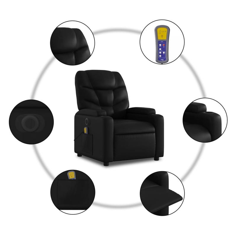 vidaXL Electric Stand up Massage Recliner Chair Black Faux Leather