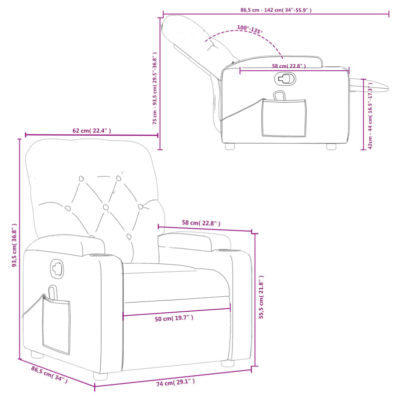 Massage Recliner Chair Black Fabric