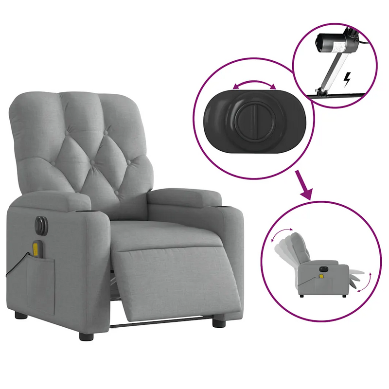 Electric Massage Recliner Chair Light Grey Fabric