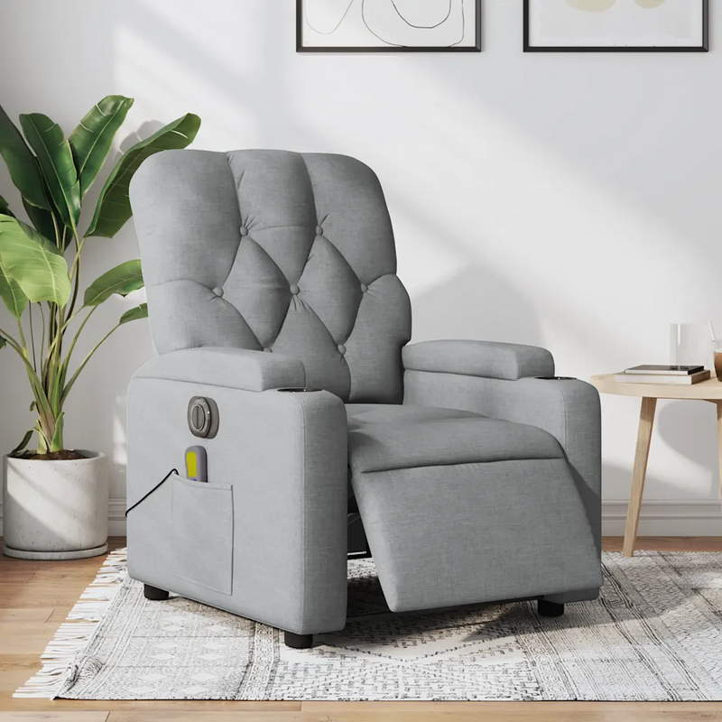 Electric Massage Recliner Chair Light Grey Fabric