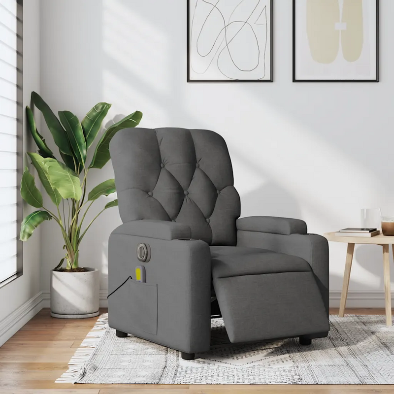 Electric Massage Recliner Chair Dark Grey Fabric