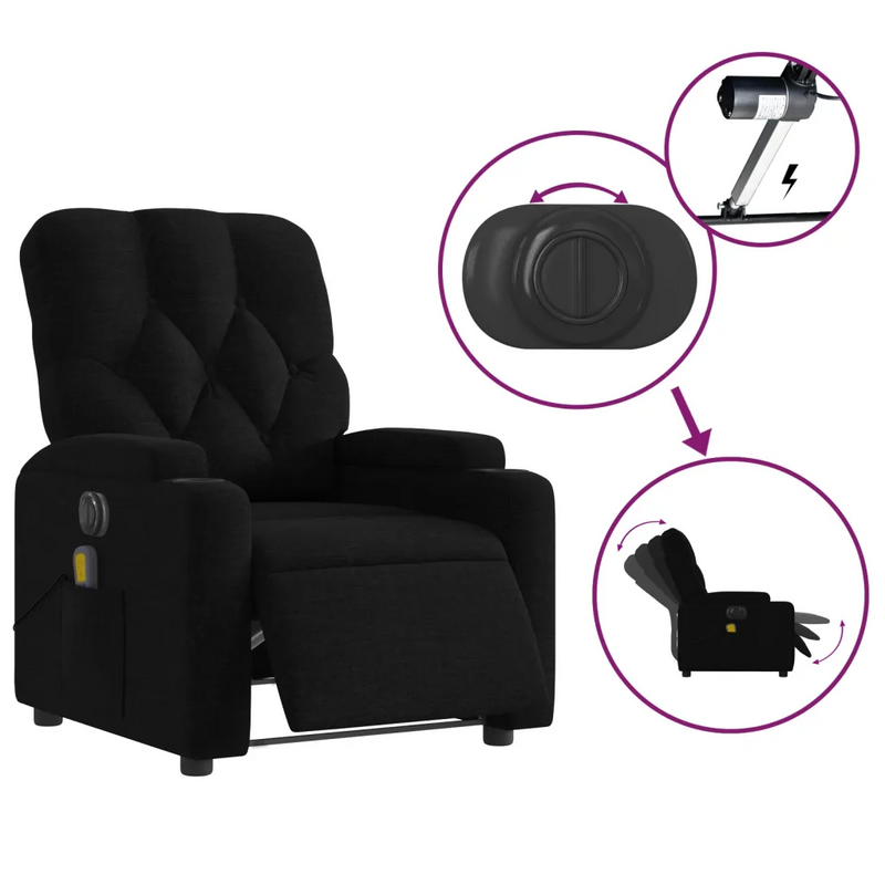 Electric Massage Recliner Chair Black Fabric