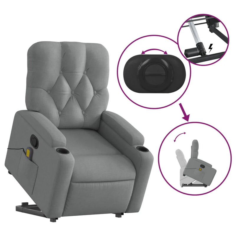 Stand up Massage Recliner Chair Light Grey Fabric
