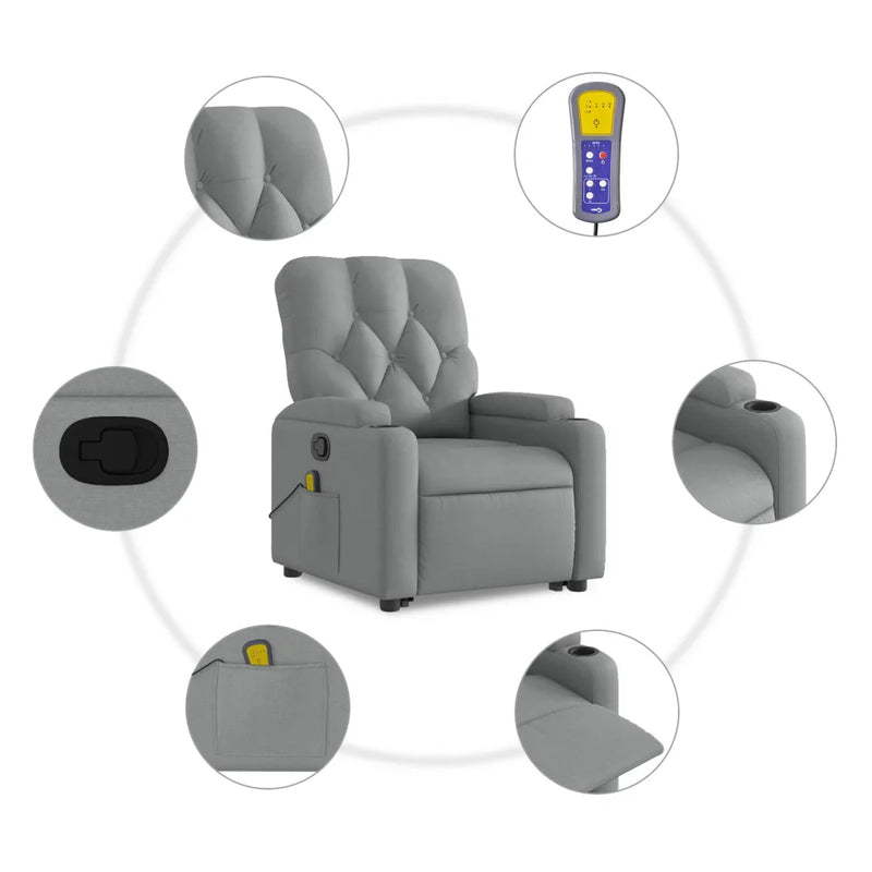 Stand up Massage Recliner Chair Light Grey Fabric