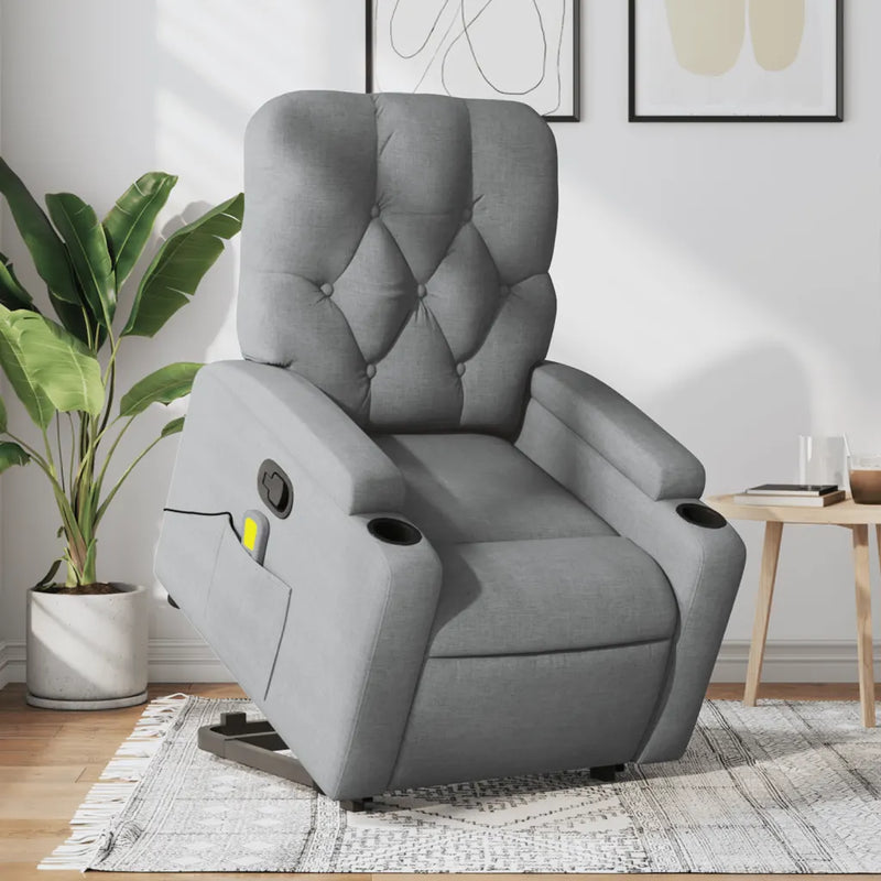 Stand up Massage Recliner Chair Light Grey Fabric