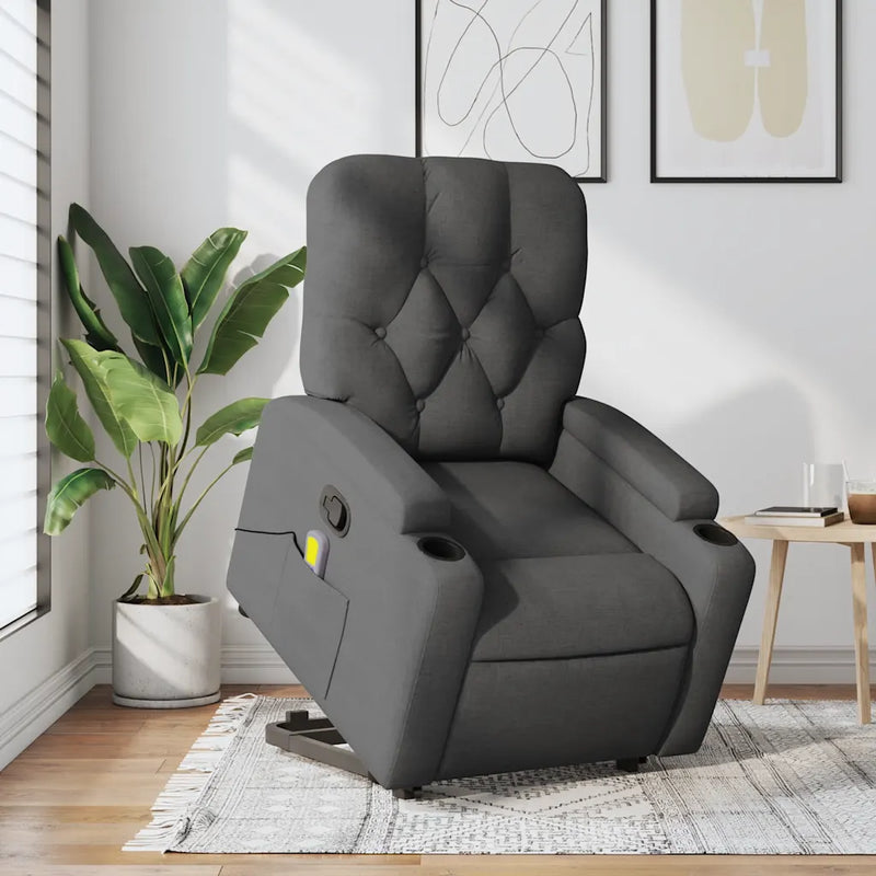 Stand up Massage Recliner Chair Dark Grey Fabric