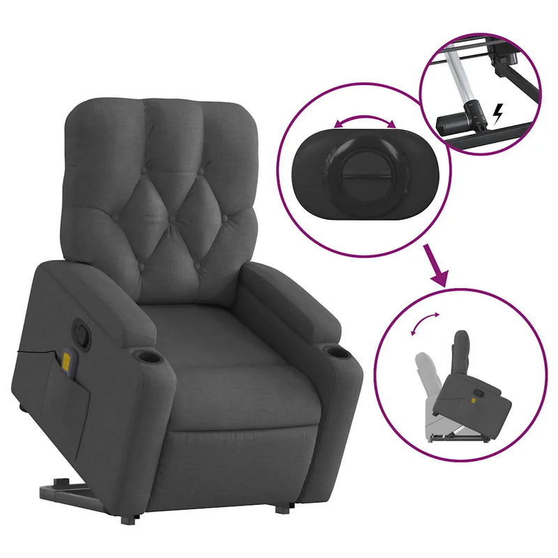 Stand up Massage Recliner Chair Dark Grey Fabric