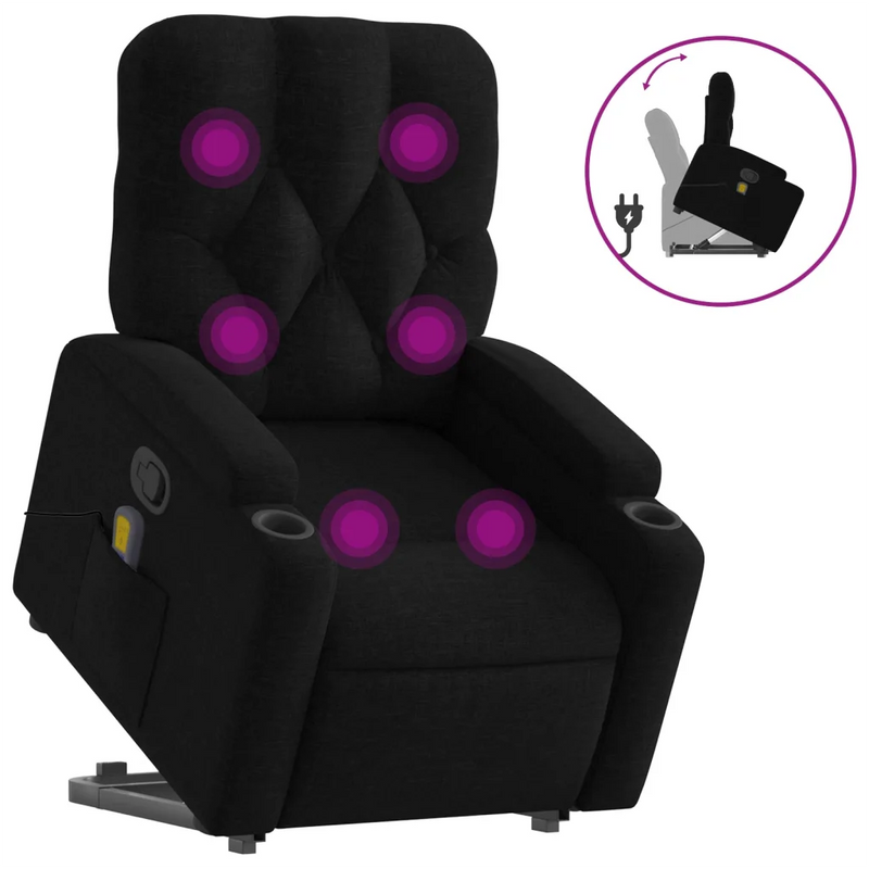 Stand up Massage Recliner Chair Black Fabric