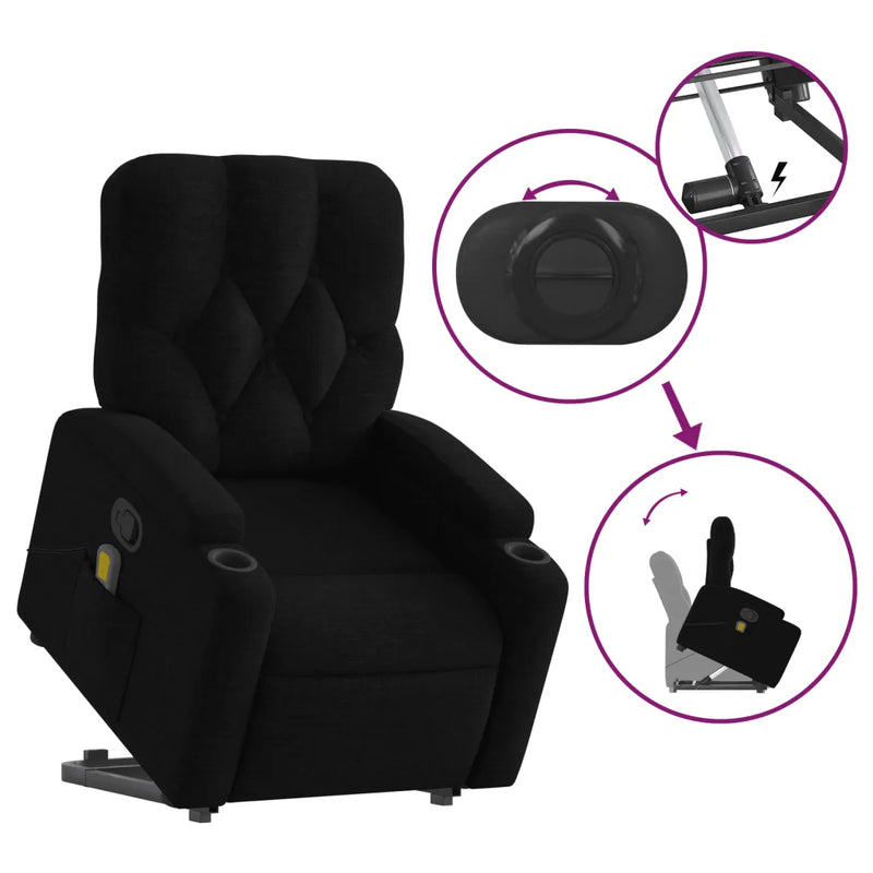 Stand up Massage Recliner Chair Black Fabric