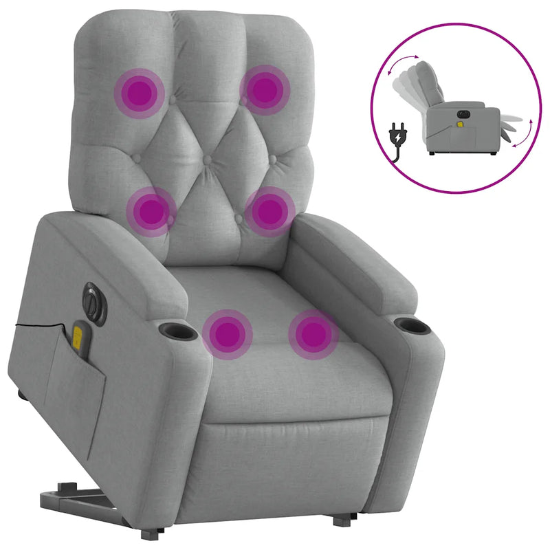 Electric Stand up Massage Recliner Chair Light Grey Fabric
