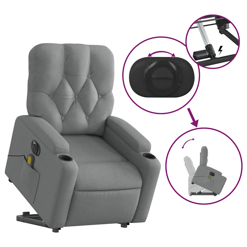 Electric Stand up Massage Recliner Chair Light Grey Fabric