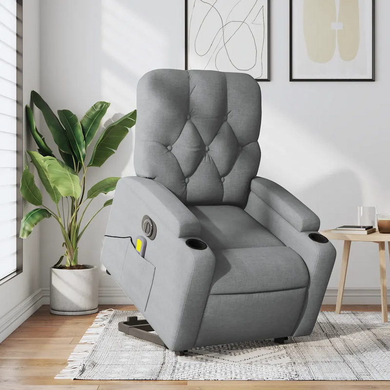 Electric Stand up Massage Recliner Chair Light Grey Fabric