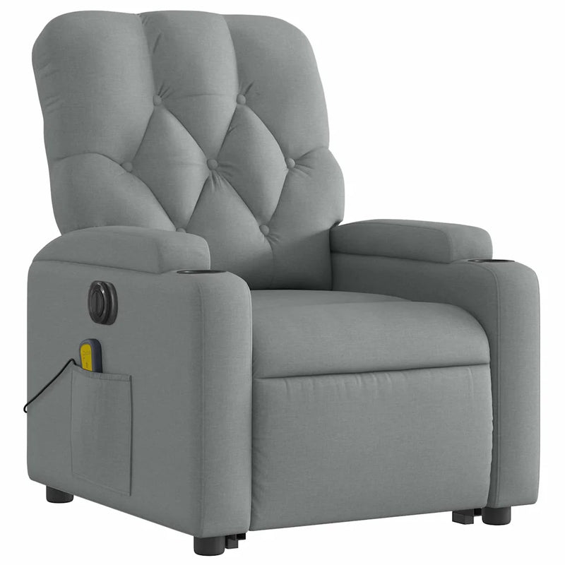 Electric Stand up Massage Recliner Chair Light Grey Fabric