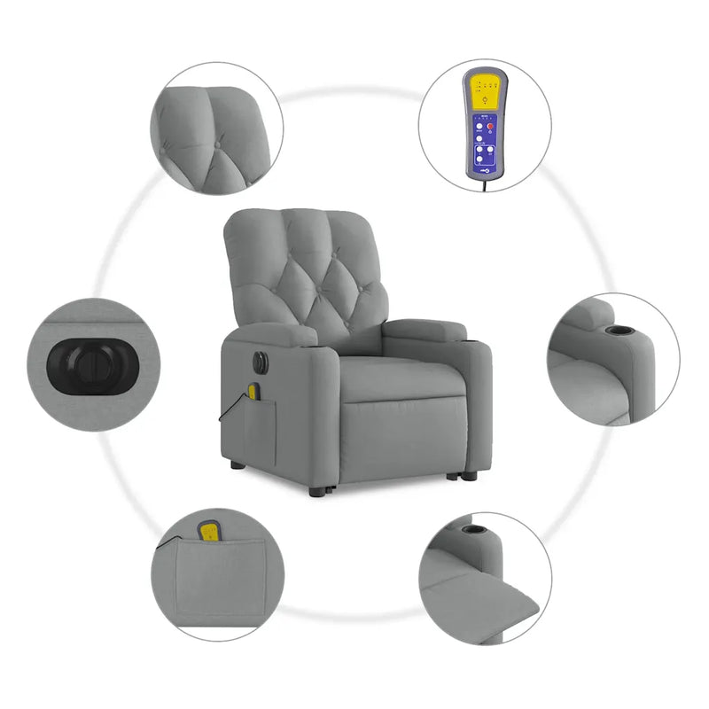 Electric Stand up Massage Recliner Chair Light Grey Fabric