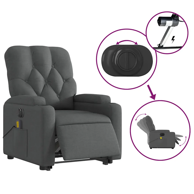 Electric Stand up Massage Recliner Chair Dark Grey Fabric