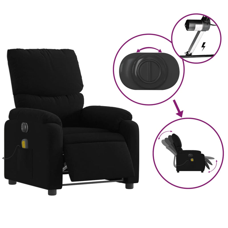 vidaXL Electric Massage Recliner Chair Black Fabric