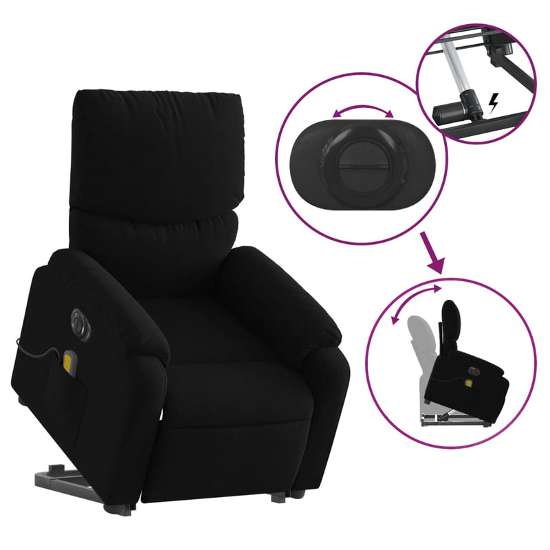 vidaXL Electric Stand up Massage Recliner Chair Black Fabric
