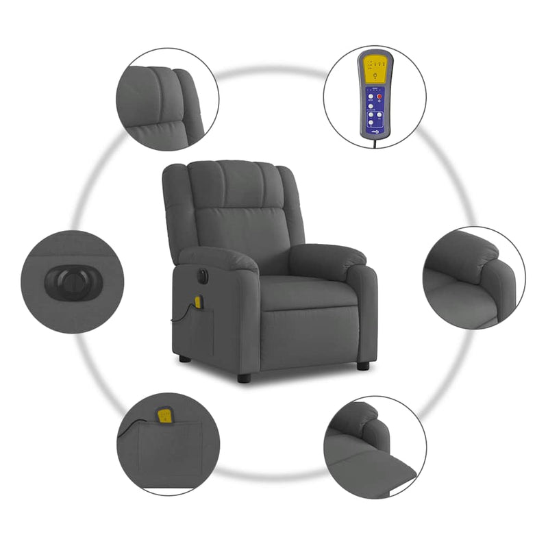 vidaXL Electric Massage Recliner Chair Dark Grey Fabric