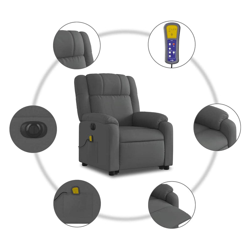 vidaXL Electric Stand up Massage Recliner Chair Dark Grey Fabric